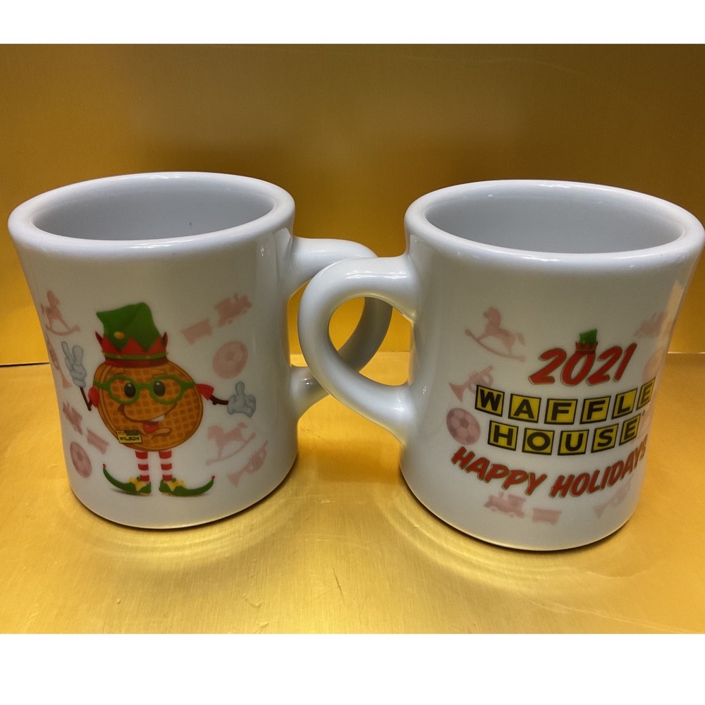 Waffle House 2021 Happy Holidays Coffee Mug Set Tuxton Ceramic Diner Mugs 2pc